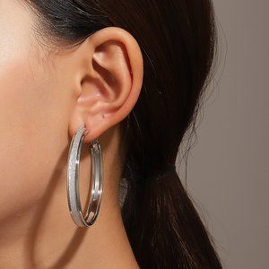 3/$35 Silver Plated Large Circle Round Hoop Earrings Thick Chunky Jewelry